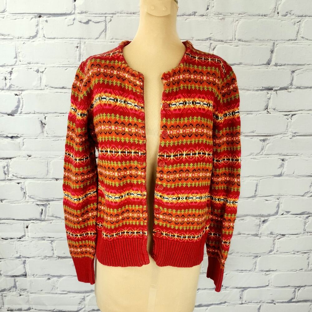 Vintage Heirloom Collectibles Fair Isle Multicolor Cardigan Sweater Y2K Size M